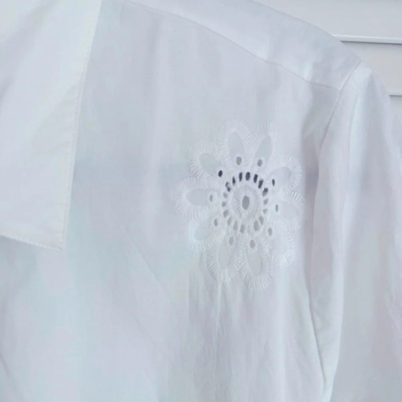 BB DAKOTA Eyelet Embroidered Cottagecore White Shirt Dress Size Large - Picture 5 of 9